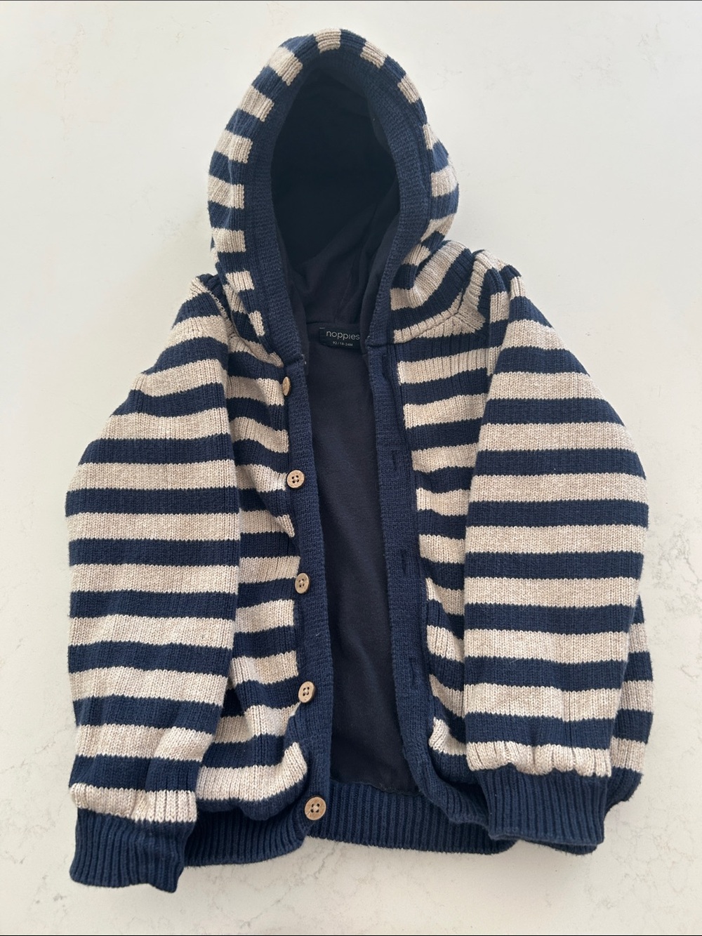 Noppies Navy and Cream Striped Hooded Knit Jacket